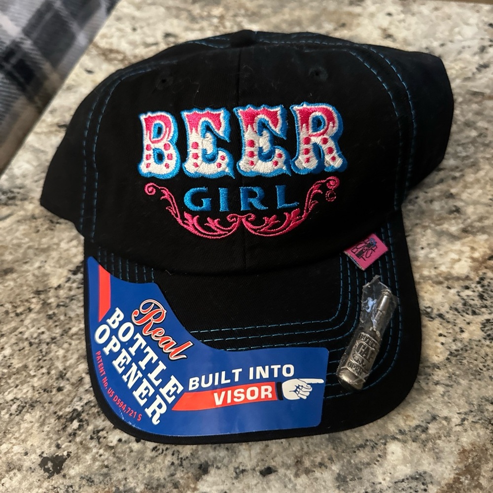 Beer girl hat new with built in bottom opener baseball hat